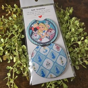 Alice in Wonderland Blue Round Car Coasters